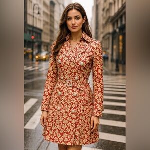 Vintage Rair Burberry Red and White Floral Coat